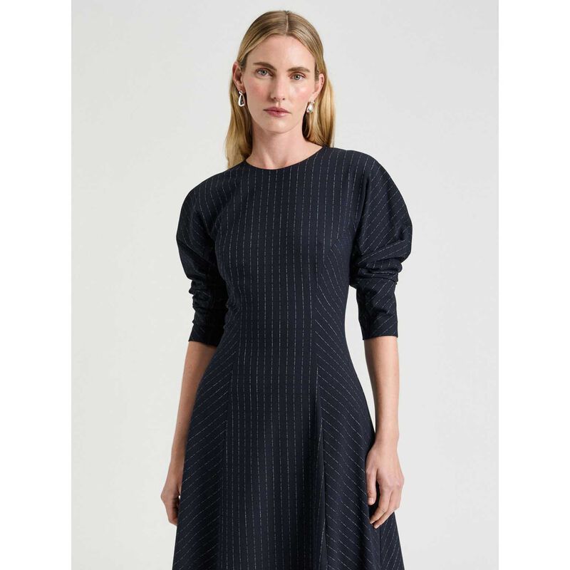 Veronika Maine Navy Pinstripe Panelled Midi Dress image number 3